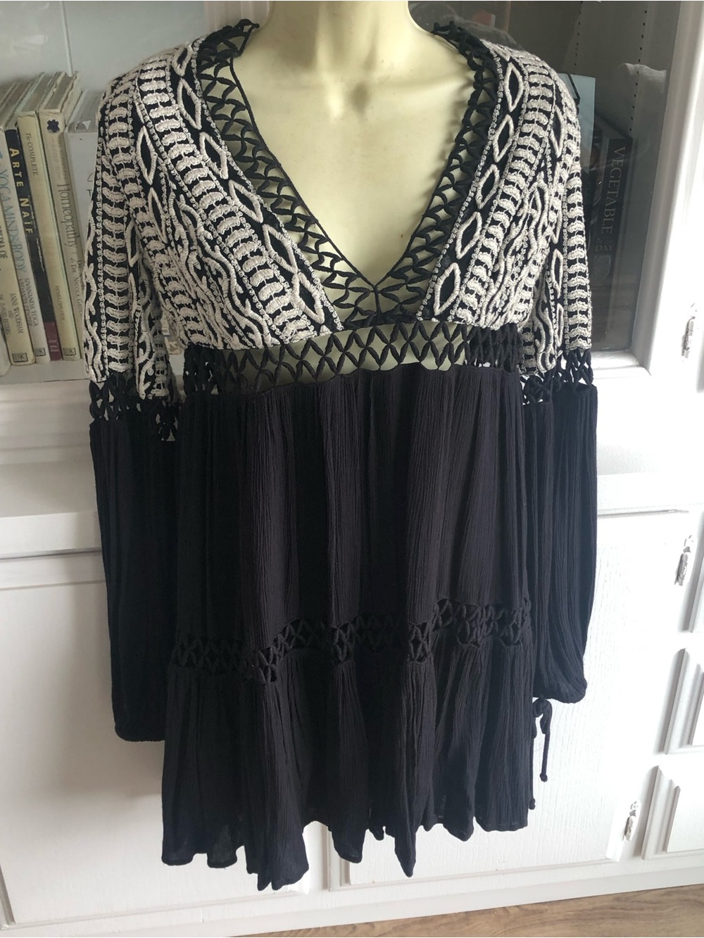 Free People Black Crochet Detail Top